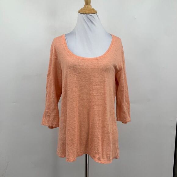 Eileen Fisher Shirt Womens L Large Peach Linen Quarter Sleeve Scoop Neck Top - Picture 2 of 13